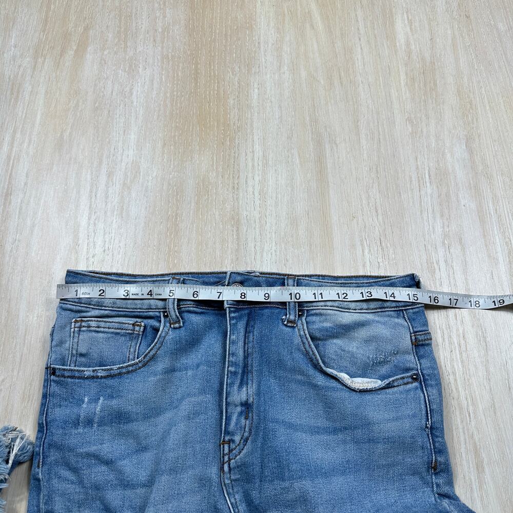 Risen Distressed High Rise Shredded Knee Grunge Edgy Cropped Boot Denim Jeans 30 - Picture 5 of 16
